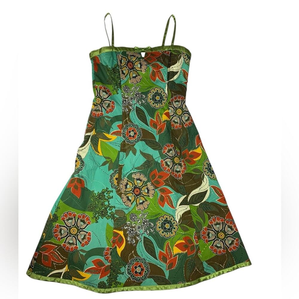 Robbie Bee size medium vintage Vibrant Floral Dress fit flare green pin up - Picture 1 of 9